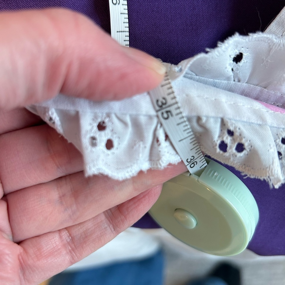 Handmade on Etsy cape purple with pink and white polka dot inside eyelet trim - Picture 6 of 6